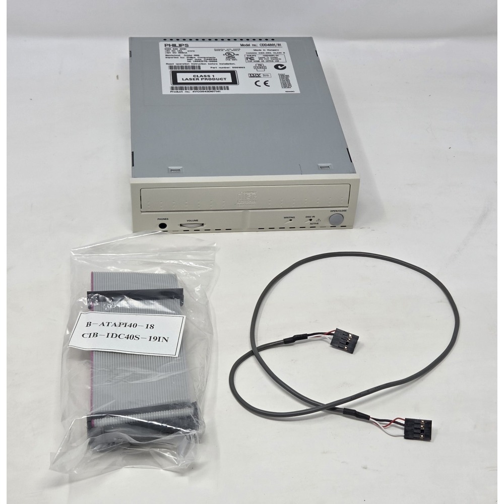 Vintage 2000 Philips CDD4801/81 IDE CD-RW Internal Drive Beige + Cables Untested